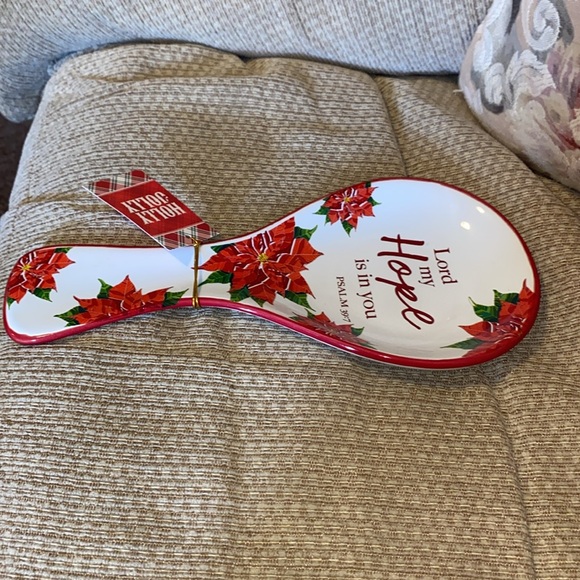 ❤️🤍💚NWT Psalm 39:7 “Lord my Hope is in you” Ceramic Spoon Rest w/Poinsettias - Picture 5 of 7